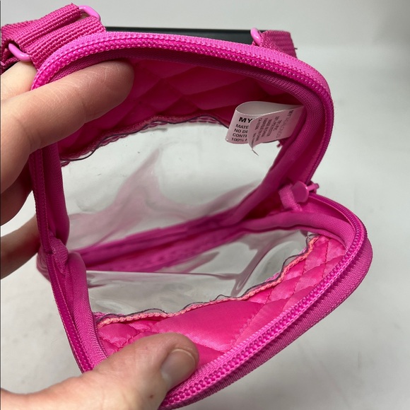 THIRTY-ONE HOT PINK POLKA DOT BAG BUNDLE CLEAR TRAVEL CROSSBODY AND SILK SCARF - Picture 5 of 16